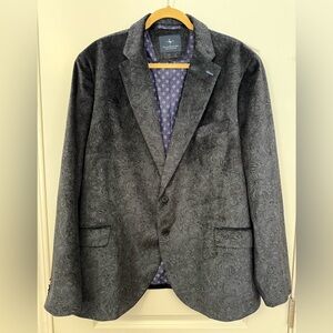 Tailorbyrd Velvet Dinner Jacket Mens 46 R Black Paisley Sport Coat Blazer